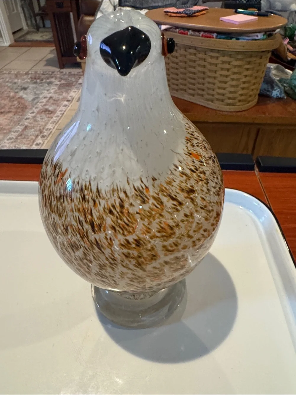 Bird Glass Vintage Speckled Pigeon Hawk White Brown Orange